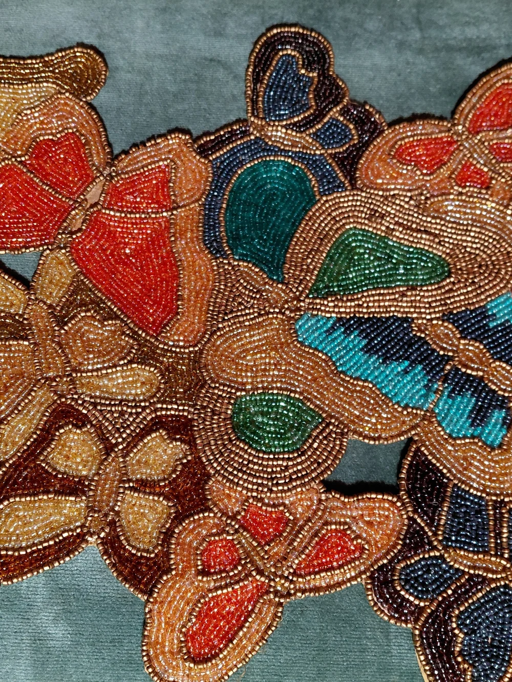 VINTAGE HAND BEADED BUTTERFLY TABLE RUNNER  MULTI COLOR 35